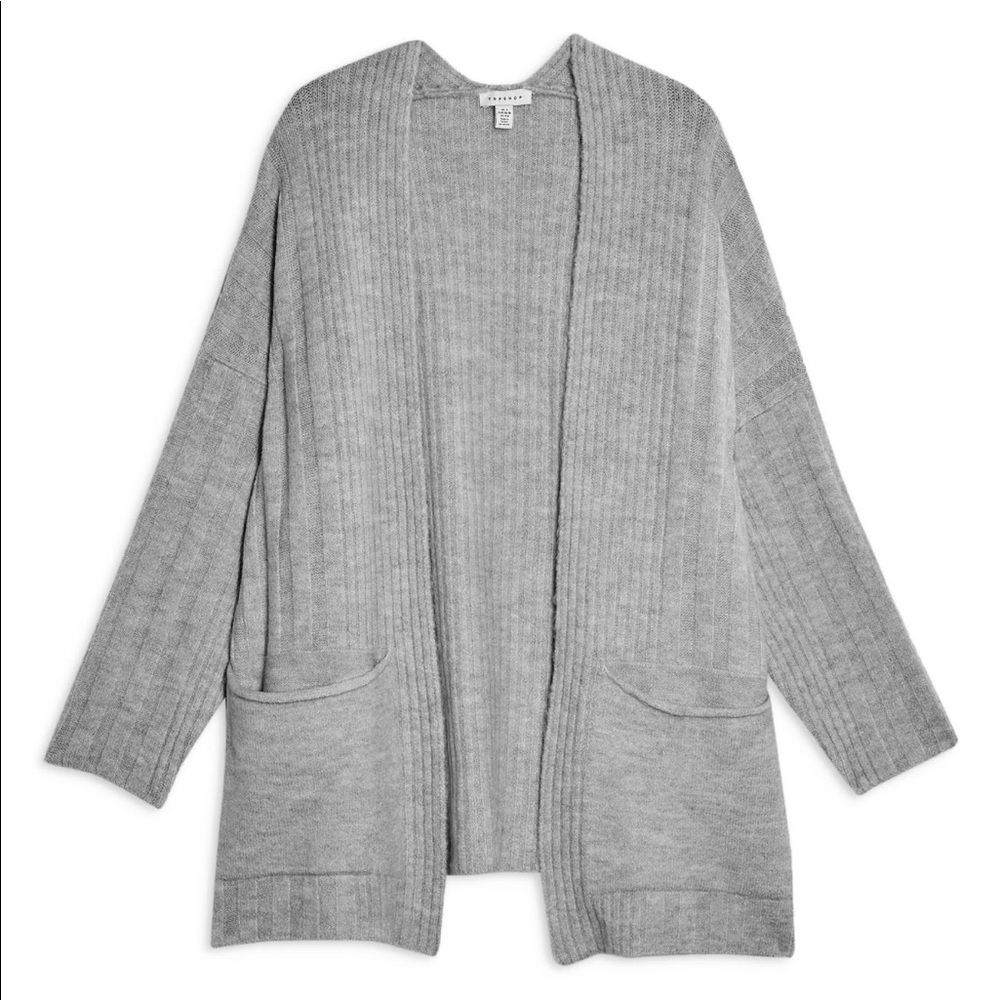TOPSHOP Long Cardigan Open Front Cozy Gray XL